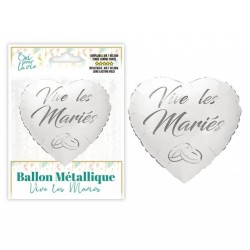 1 Ballon métallique Cœur "Vive les Mariés" blanc et argent, 46cm