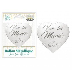 1 Ballon métallique Cœur "Vive les Mariés" blanc et argent, 46cm