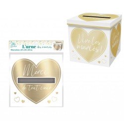 Urne Mariage "Vive les Mariés" Coeur Or