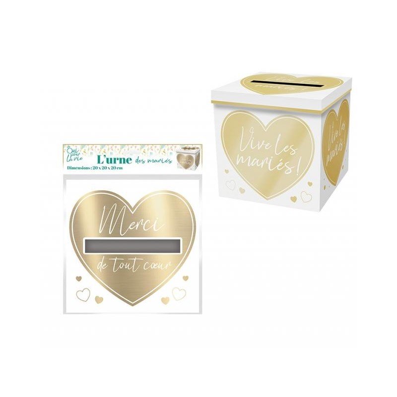 Urne Mariage "Vive les Mariés" Coeur Or