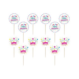 12 decorazioni per torte «BUON COMPLEANNO» da 10 cm