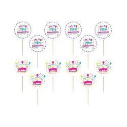 12 Cake toppers JOYEUX ANNIVERSAIRE 10 cm