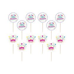 12 Cake toppers JOYEUX ANNIVERSAIRE 10 cm