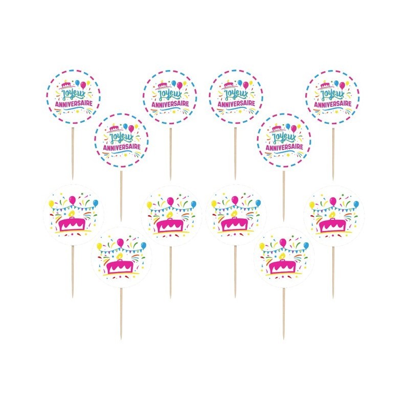 12 decorazioni per torte «BUON COMPLEANNO» da 10 cm