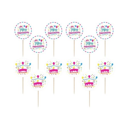 12 decorazioni per torte «BUON COMPLEANNO» da 10 cm