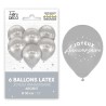 Sachet de  6 ballons métallisés joyeux anniversaire, argent