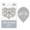 Sachet de  6 ballons métallisés joyeux anniversaire, argent