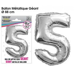 Ballon géant métallique Argent Chiffre 5