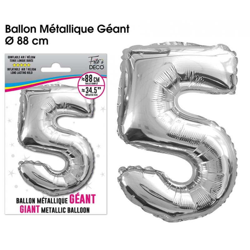 Ballon géant métallique Argent Chiffre 5
