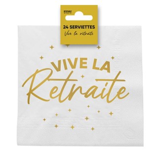 24 Servietten, „Vive la Retraite“ (Es lebe der Ruhestand), 3-lagig, 33 x 33 cm, goldfarben