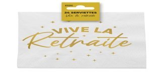 24 Serviettes, "Vive la Retraite" 3 plis, 33 x33 cm or