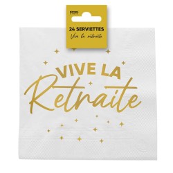 24 Servietten, „Vive la Retraite“ (Es lebe der Ruhestand), 3-lagig, 33 x 33 cm, goldfarben