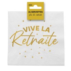 24 Servietten, „Vive la Retraite“ (Es lebe der Ruhestand), 3-lagig, 33 x 33 cm, goldfarben