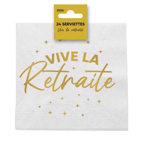 24 Servietten, „Vive la Retraite“ (Es lebe der Ruhestand), 3-lagig, 33 x 33 cm, goldfarben