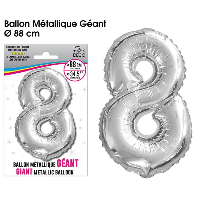 Ballon géant métallique Argent Chiffre 8