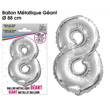 Ballon géant métallique Argent Chiffre 8