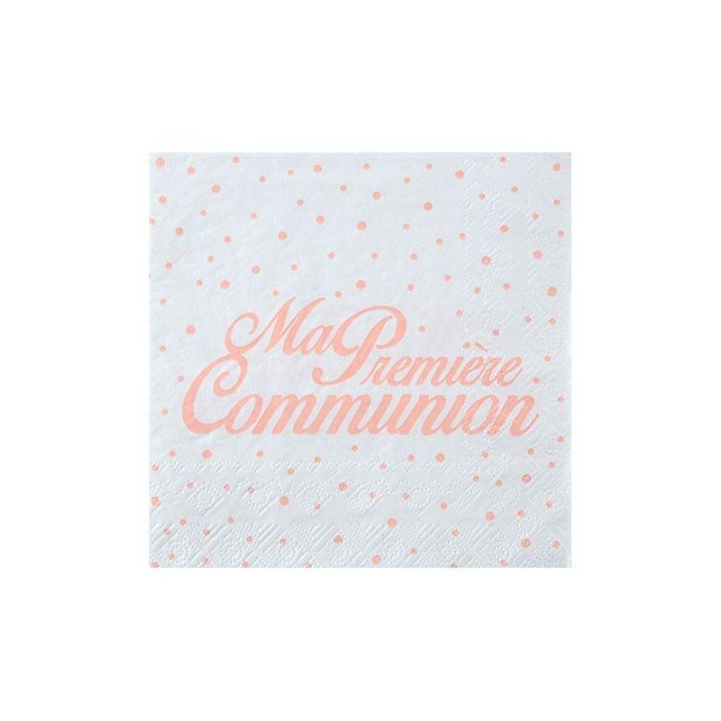 Serviettes " Ma première Communion, 16,5 x 16,5 cm, 3plis,Corail