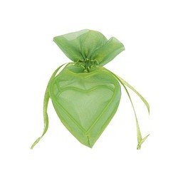 Sachet de 4 cœurs armurés, 5x5x3 cm, vert,organdi&métal
