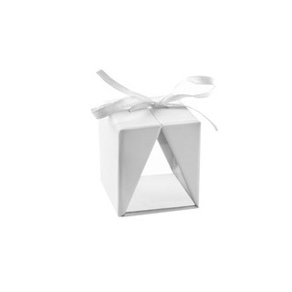 Boîte cadeau, blanc, 3,5x3,5x4 cm, carton & pvc, ruban blanc