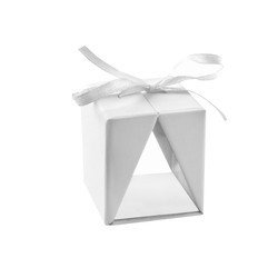Boîte cadeau, blanc, 3,5x3,5x4 cm, carton & pvc, ruban blanc