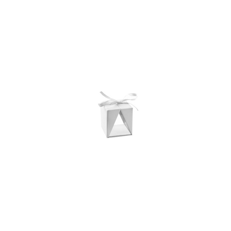 Boîte cadeau, blanc, 3,5x3,5x4 cm, carton & pvc, ruban blanc Boîte cadeau, blanc, 3,5x3,5x4 cm, carton & pvc, ruban blanc