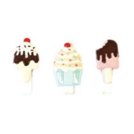 6 pincettes cornets de glaces (résine) 