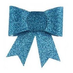 Nœud pailleté sur pince, PVC, 6,5x6,5 cm, turquoise, sachet de 2 pièces