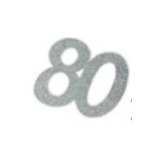Numeri adesivi con paillettes, 80 anni, argento