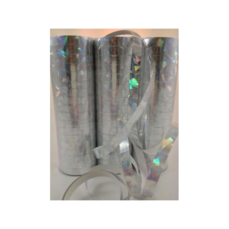 Set di 3 bobine filanti olografiche 4 m, argento