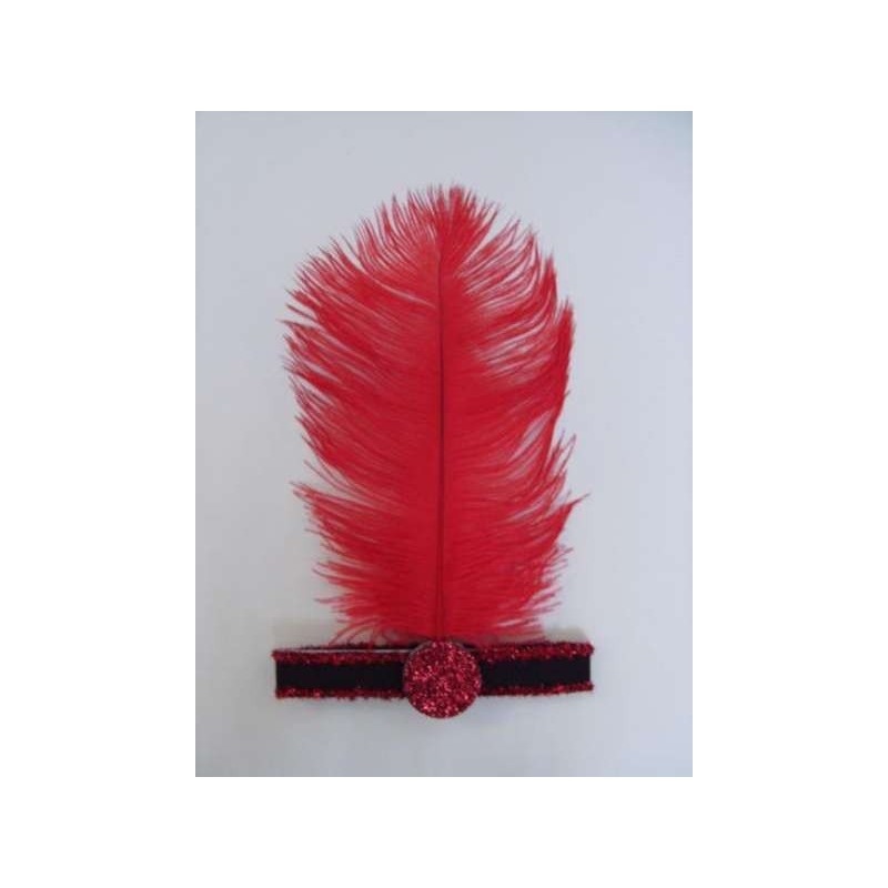 Bandeau années 20 , plume rouge 32 cm, adulte Bandeau années 20 , plume rouge 32 cm, adulte