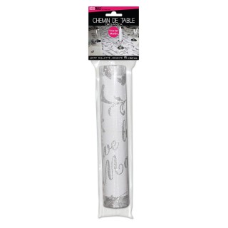 Tischläufer " Vive les mariés" 28 cm x 5 meter, organsa silber