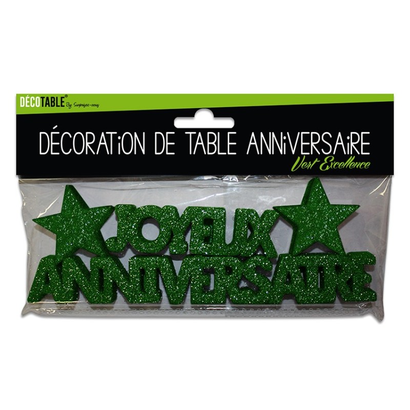 Déco de table "joyeux anniversaire", 3D, pailleté,vert excellence Déco de table "joyeux anniversaire", 3D, pailleté,vert excellence
