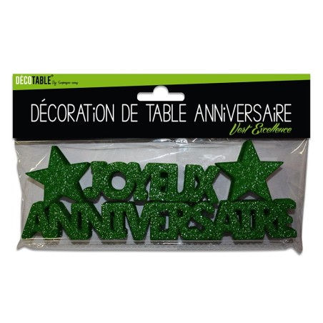 Déco de table "joyeux anniversaire", 3D, pailleté,vert excellence