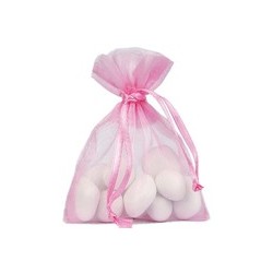 10 Sachets organdi, uni rose vif, 7.5 x 10 cm