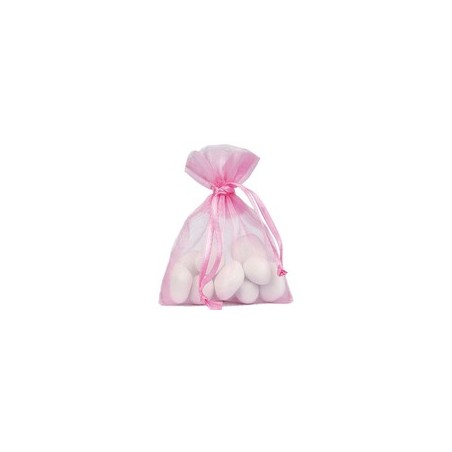 10 Sachets organdi, uni rose vif, 7.5 x 10 cm