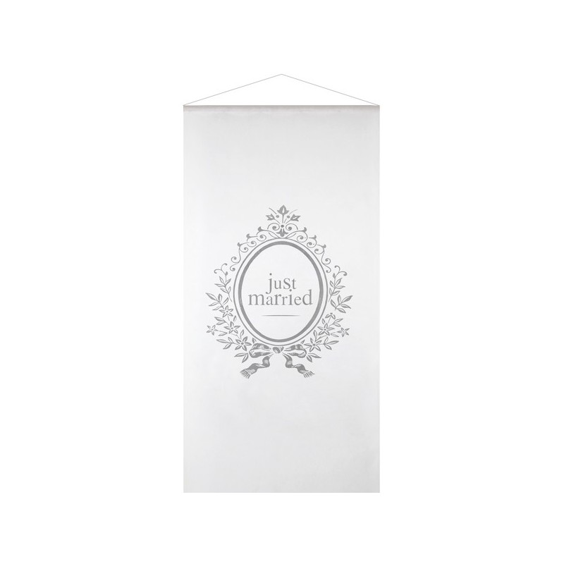 Tenture de salle, blanche, "Just married" 