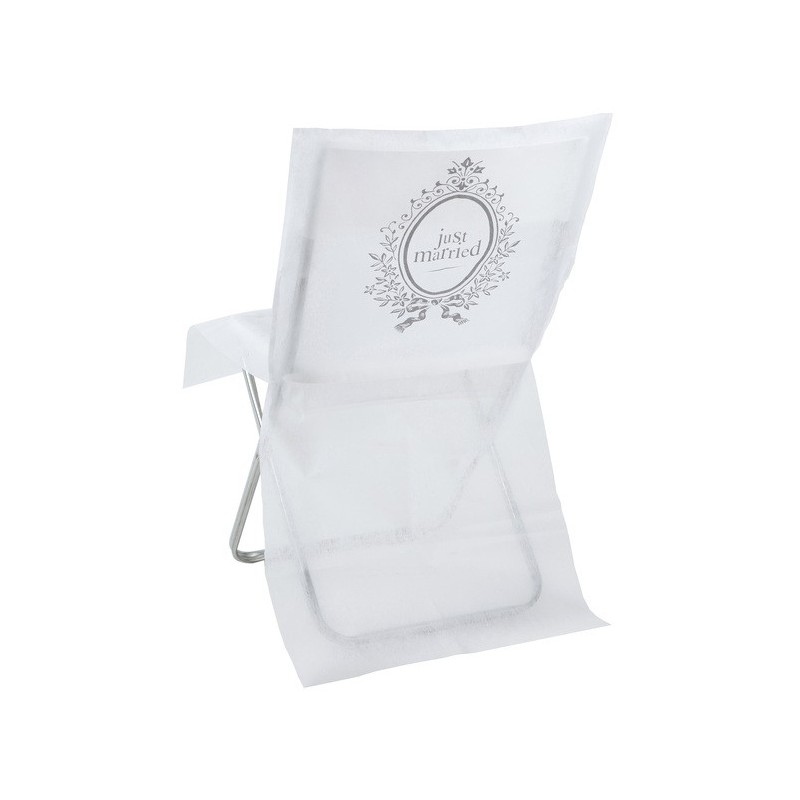 10  Housses de chaise "Just Married", blanc, 50 x 95 cm