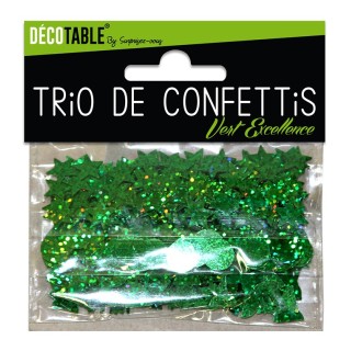 Trio di coriandoli, tondi, stelle e tazze, verde