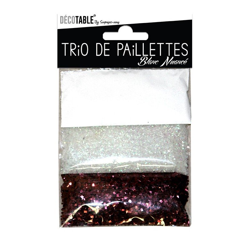 3 Konfettis-Sorten, 3 Beutel mit Pailletten, verschiedene Farbtöne, weiss
