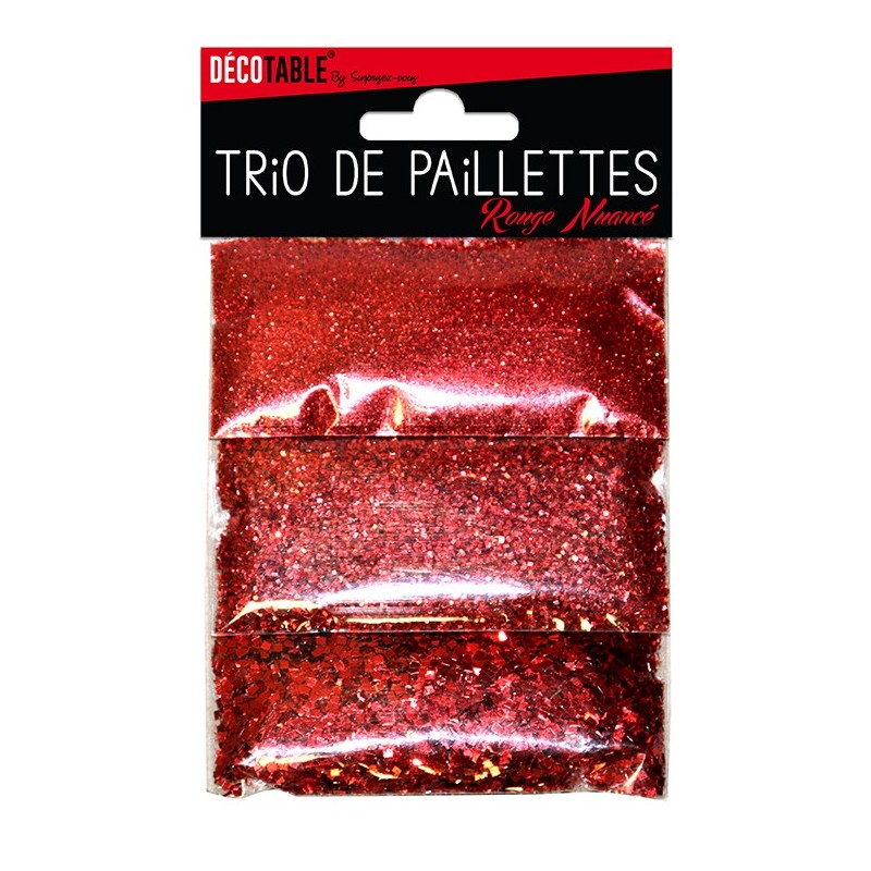 Trio de paillettes , 3 sachets de paillettes nuancées rouge Trio de paillettes , 3 sachets de paillettes nuancées rouge