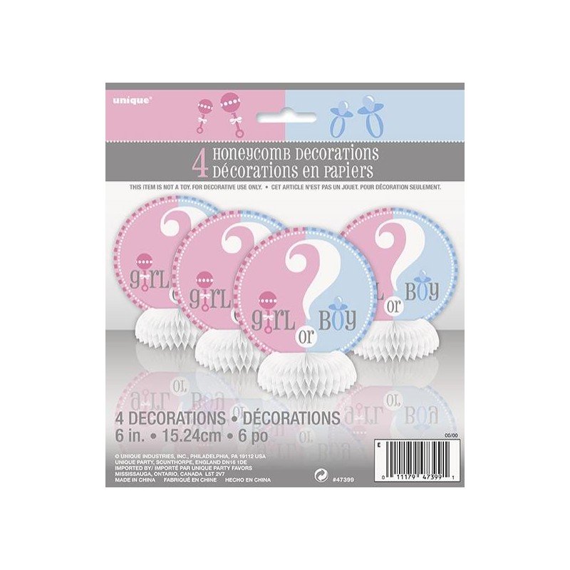 4 mini centrotavola, nido d'ape "Girl or Boy" 15 cm