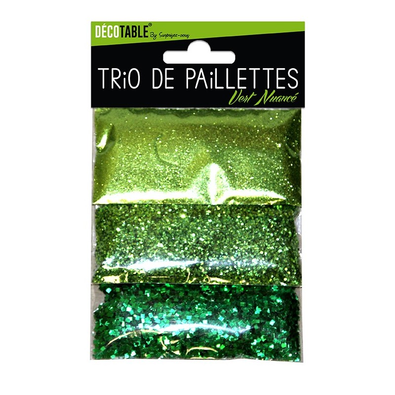 Trio de paillettes , 3 sachets de paillettes nuancées vert Trio de paillettes , 3 sachets de paillettes nuancées vert