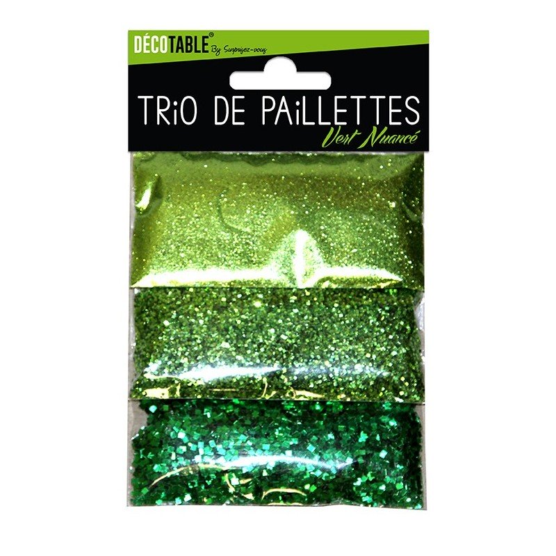 Trio di paillettes, 3 bustine di paillettes verde