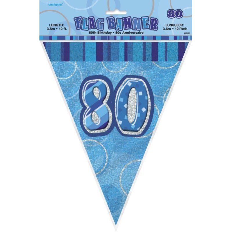 Bannière fanion bleu, 34 cm, 80 ans Bannière fanion bleu, 34 cm, 80 ans