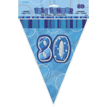 Bannière fanion bleu, 34 cm, 80 ans