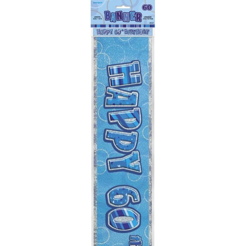 Bannière anniversaire bleu brillante, 3.5 mètres, "Happy 60"  Bannière anniversaire bleu brillante, 3.5 mètres, "Happy 60"
