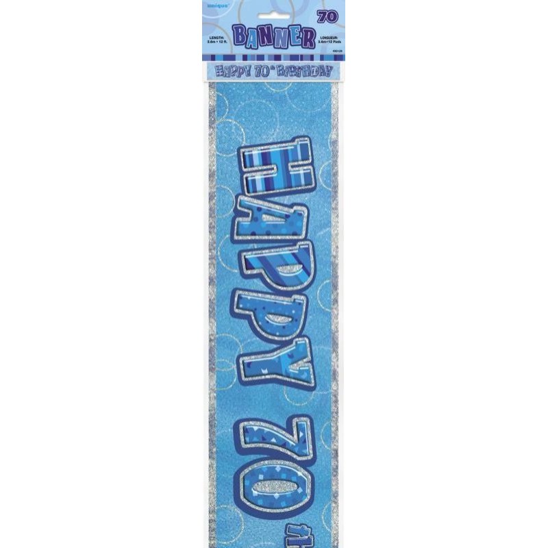 Glänzend blaues Geburtstagsbanner, 3,6 Meter - "Happy 70" Glänzend blaues Geburtstagsbanner, 3,6 Meter - "Happy 70"