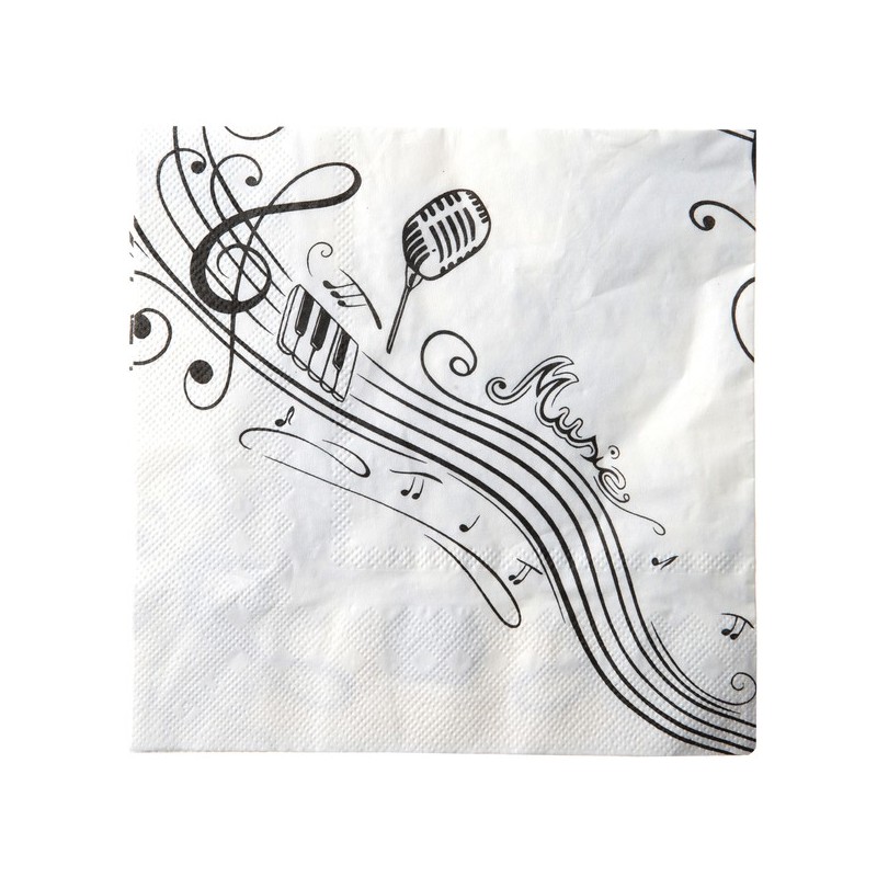 10 Serviettes, musique, 33 x 33 cm, blanc 