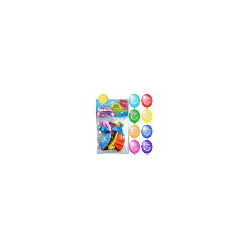 Sachet de 8 ballons joyeux anniversaire