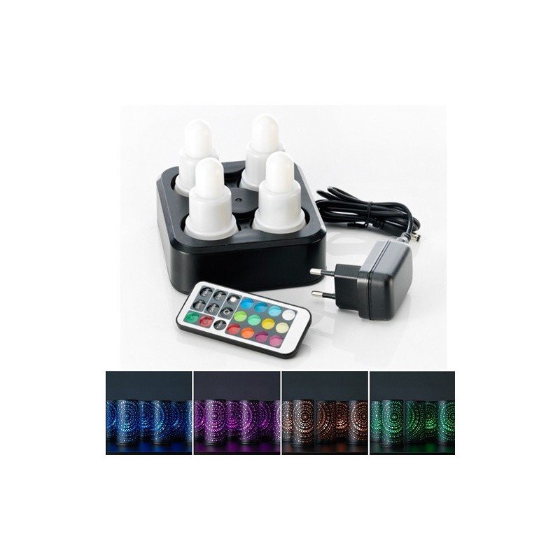 4 candele LED multicolori con telecomando, 70 x 40 mm, caricatore in dotazione ave.